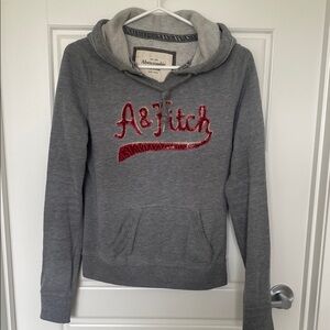 Vintage Abercrombie & Fitch Gray and Red Hoodie Sweater